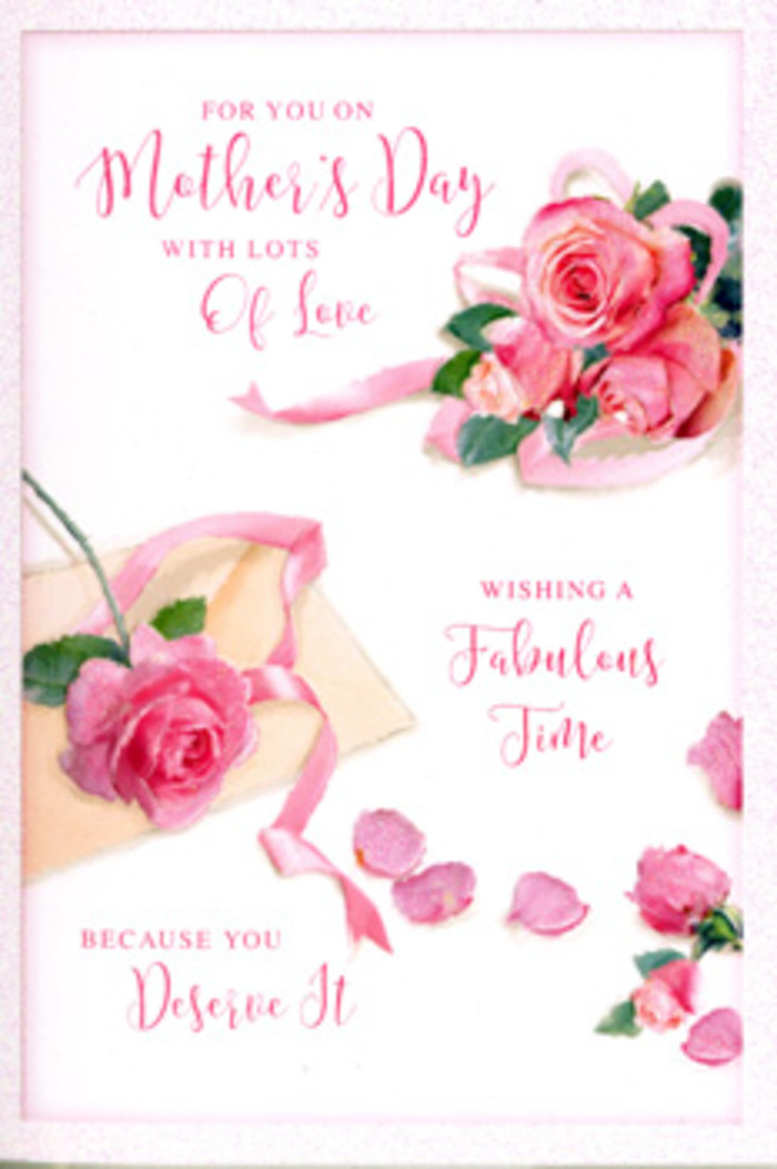 The Mother's Day card shown in this image feels like a florist's flat-lay, spreading a gentle cascade of roses and sentiments across a creamy, light background. A trio of prominent pink roses anchors one corner, their petals tightly layered yet fully open, evoking that perfect moment when a rose is at its most lush and fragrant. The pink tones shift delicately from pale, almost white tips to deeper, more saturated centres, as if the flowers have absorbed the soft glow of a Lea Bridge sunrise over the marshes. Between and around them, smaller roses and loose petals are arranged with deliberate artistry, some petals lying casually askew, others seemingly caught mid-fall, giving the scene a relaxed, romantic feel. A pastel ribbon threads through part of the composition, looping gently near the bouquet and adding a sense of gift-giving and celebration. The ribbon's soft sheen contrasts with the matte appearance of the printed petals, suggesting texture even though everything rests on a single plane of card. Elegant, swirling calligraphy stretches across the design, its curves echoing the shapes of the rose petals and reinforcing the theme of affection and appreciation for Mum. The phrasing, while not fully legible from a distance, clearly conveys a special Mother's Day wish, the kind one might send from a home close to Lea Bridge station, paired with a bouquet ordered for same-day delivery. The light in the image is calm and even, casting the faintest of shadows beneath the ribbon and rose outlines so the floral elements seem to gently lift off the page. Together, these details create an impression of thoughtful care and timeless love, like a cherished card kept in a drawer long after the flowers have faded.
