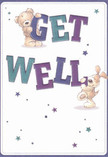 Radiating playful optimism and warmth, this get well card brings instant comfort, much like a fresh bouquet prepared by a caring Lea Bridge florist. Against a creamy-soft background, two adorable companions-a plump teddy bear and a lively puppy-cheerfully anchor vibrant, oversized letters spelling 'Get Well.' The indigo and teal hues of the bold text pop with uplifting energy, while a sprinkling of stars in dusky blues and purples frames the scene with whimsical hope. The illustrated fur looks so soft and inviting that you can almost feel the comforting embrace meant by the artist-a sensation similar to the gentle reassurance found at Flower Delivery Lea Bridge when selecting flowers for a loved one recovering nearby, perhaps along Argall Avenue or by Jubilee Park. The whole composition, from the expressive eyes of the two friends to the glowing, starlit details, is a heartfelt reminder of kindness and support. This card, like a thoughtfully crafted bouquet, serves as pure emotional uplift for anyone on the mend in the Lea Bridge area, wrapping them in gentle cheer and genuine care.